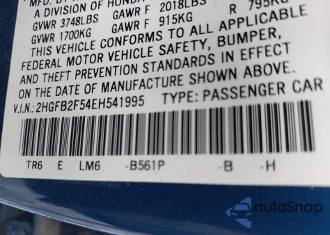 2014 Honda Civic Lx from USA, damaged, VIN 2HGFB2F54EH541995